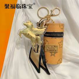 足金999马上有钱圆筒零钱包钥匙扣卡通生肖马吊坠手机链开运 挂件