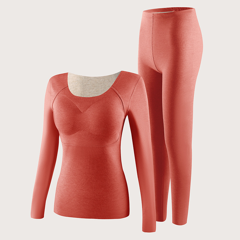 Top cálido de felpa de oveja, pelo cepillado de doble cara, almohadilla tropical para el pecho, pantalones de manga larga, traje cálido, ropa de otoño, pantalones largos