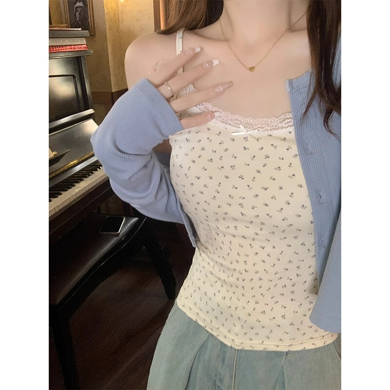甘いギャルの花の小さいサスペンダーのベストの女性のレースの純は早春の短い金bmを身につけたいです。|undefined