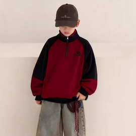 男童红色卫衣秋冬季加绒加厚中大童装冬装喜庆拜年服装2025新款潮