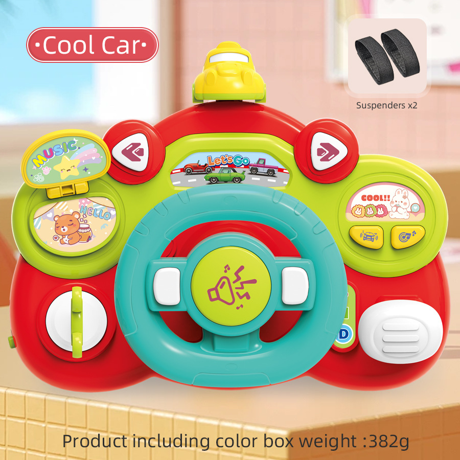 Children's multi-function steering wheel toy cute fun simulation car driving music puzzle baby cute gift cross-border