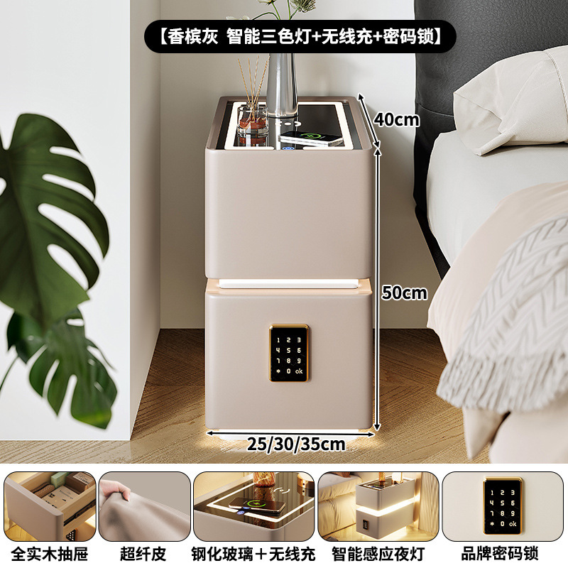 Mesita de noche inteligente, pequeña lámpara de banda ultra estrecha, cargador inalámbrico, gabinete de almacenamiento de dormitorio doméstico, gabinete estrecho con borde de cama de apartamento pequeño