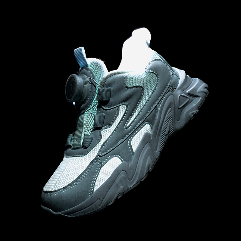 Zapatos de niñas mallas respirables zapatos deportivos de cuero impermeables zapatos blancos pequeños botones giratorios zapatos de running para niños