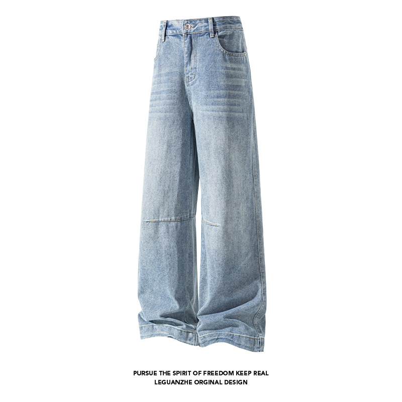 Amerikanischer Deconstructed Cleanfit Curved-Cut Jeans für Herren, Herbst- und Wintertrend, Marke Washed Straight-Leg_voghion.com