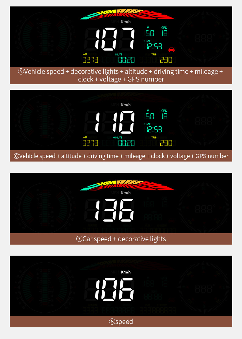 Car Portable Instrument Hud Head-Up Display Color Screen Car-Mounted Hud Portable High-Definition Off-Road Level and Slope Meter