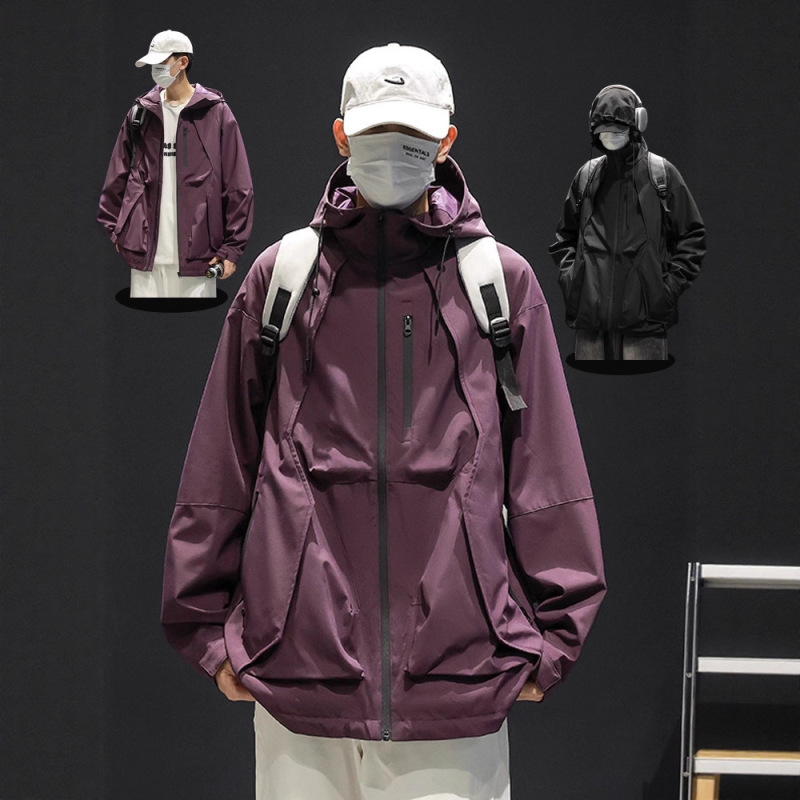 Plus Size Men's Loose Trendy Windproof Work Jacket for Spring and Autumn, Casual Oversized Jacket for Big and Tall Men