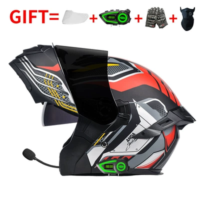 Full-Face Motorcycle Helmets, All-Season Safety, Motosiklet kaskı (dəbilqə) - bluetooth-model-red-gundam-black-tea-mirror-hd-mirror-m-size-55-56-head-circumference