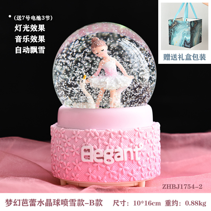 Navidad princesa bola de cristal copo de nieve caja de música caja de sonido de ocho niñas pequeños regalos de cumpleaños pequeños adornos