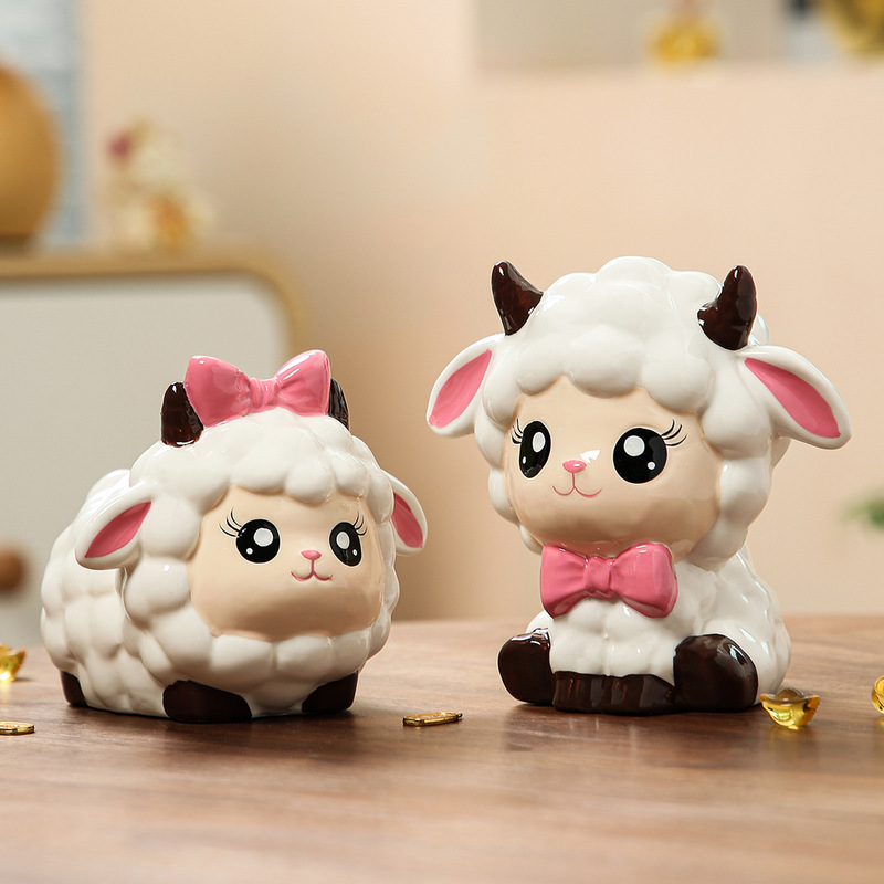 Cartoon Sheep Ceramic Piggy Bank Cute Zodiac Sheep Saving Jar Children's Gift Desktop Decoration Ornament Cartoon Sheep Ceramic Piggy Bank Cute Zodiac Sheep Saving Jar Children's Gift Desktop Decoration Ornament