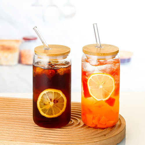 Cross-border Mason Cup Cola Cup Cover Straw Set High-temperature Resistant Aluminum Can Glass Water Cup Juice Cold Drink Cup