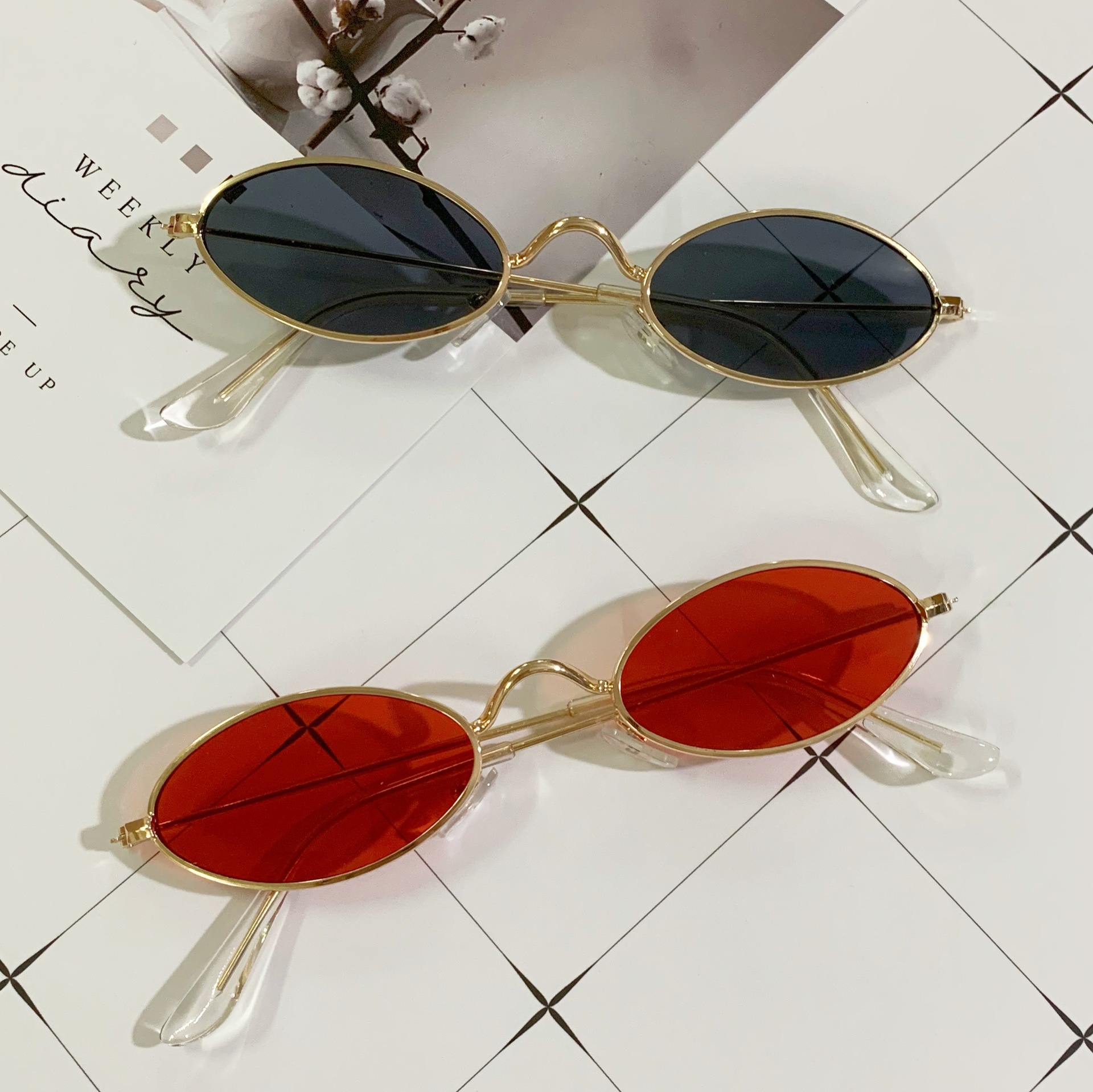 European and American metal small frame sunglasses retro oval frame sunglasses fashion ocean piece cross-border sunglasses 336
