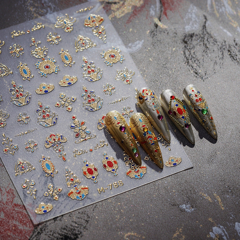 New Craft Ironstone Retro Palace Style Enamel Pattern Nail Stickers M788 New Chinese Style Auspicious Cloud Pattern Nail Stickers