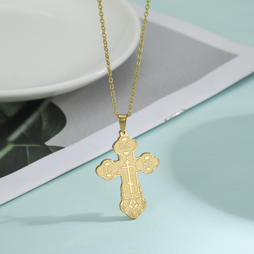 Retro Simple Style Cross Stainless Steel Plating Pendant Necklace display picture 5