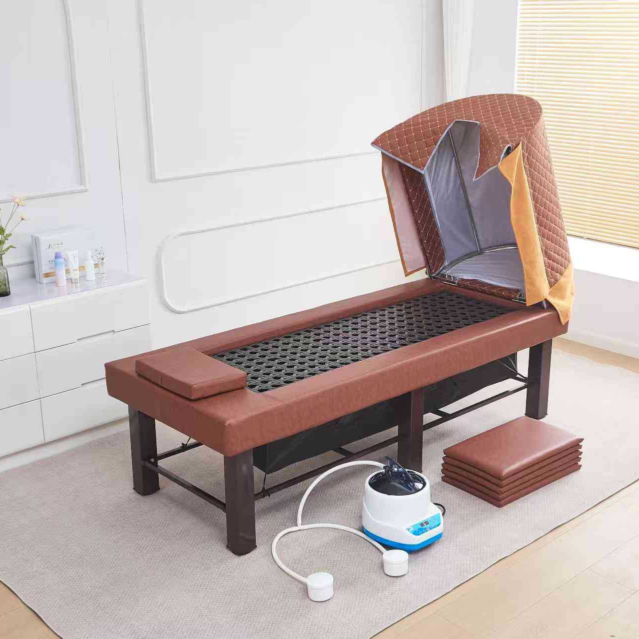 Cama de moxibustión de moxibustión de cuerpo entero, cama de fumigación cerrada doméstica, cama de fisioterapia de masaje de madera sólida automática especial para salón de belleza