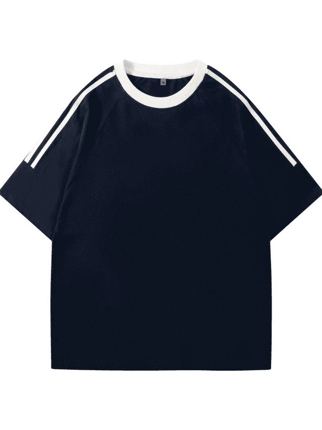 Camiseta retro americana de algodón puro de 190 g con tres rayas y hombros caídos, manga corta, transpirable y de ajuste holgado para el verano de 2026