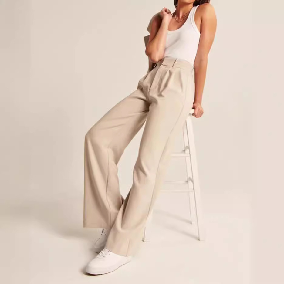 High-Waisted Wide-Leg Dress Pants For Women – Stretchy Office Trousers With Side Pockets, Flowy & Tailored_ecoleips.com