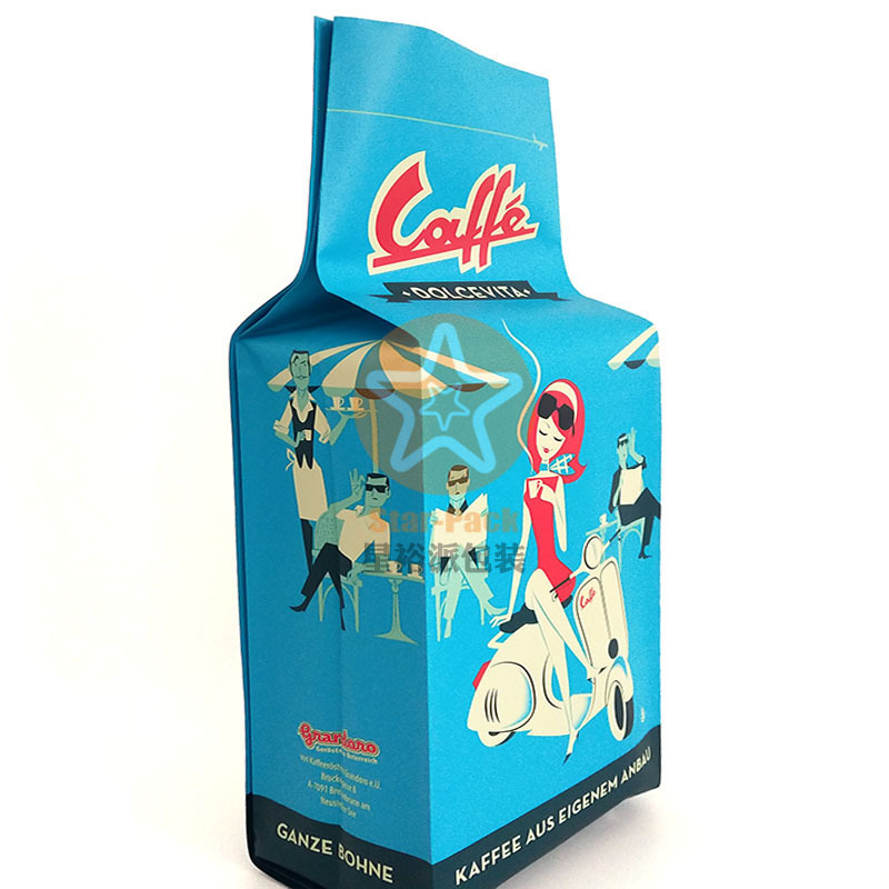 少量精美彩印磨砂质感咖啡铝箔袋 带单向排气阀风琴袋250克咖啡袋