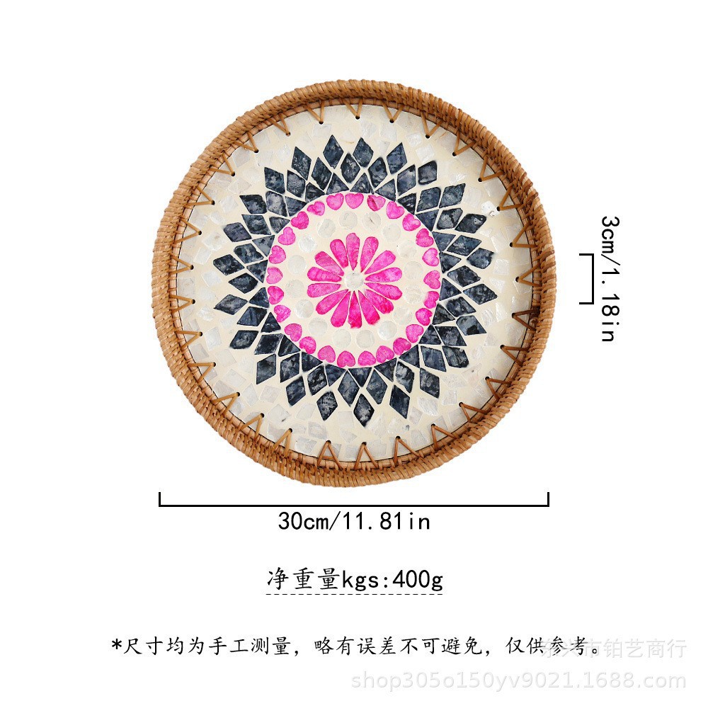 Bandeja de conchas de color tejido de ratán, plato de frutas, sala de estar creativa para el hogar, mesa de centro, marco de almacenamiento, plato de frutas, pan, plato de dim sum, frutas y verduras