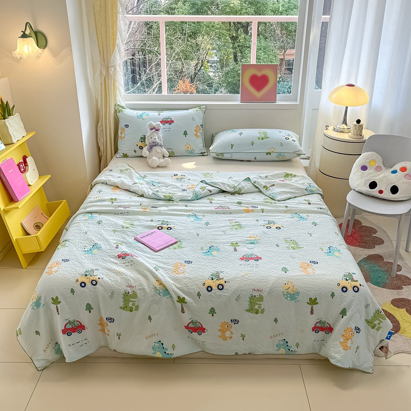 Hilo arrugado, colcha para niños, colcha de aire acondicionado universal de cuatro estaciones, colcha fresca de verano, colcha de fibra de soja, lavable a máquina