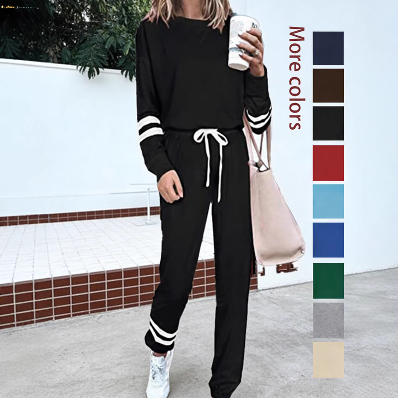 2026Wish Amazon Ebay New European and American Women's Clothing Large Size Loose Solid Color Long-Sleeved Casual Suit for Women in Stock