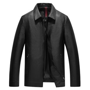 Middle-Aged and Elderly Men's Jacket 2024 Spring & Fall New Lapel Leather Jacket Middle-Aged Leather Jacket Men's Thin Pu Casual Jacket