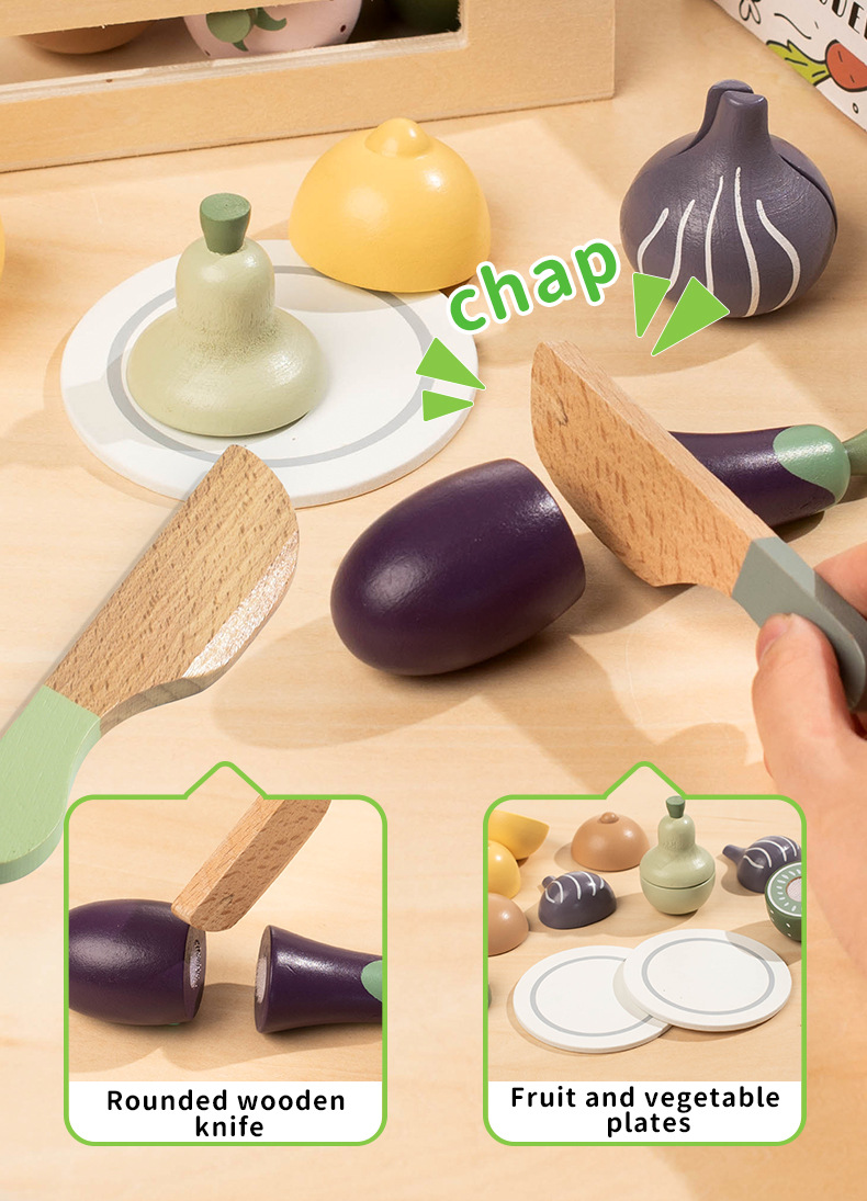 Wooden Early Education Intelligent Simulation 14-piece Tableware Fruit Cutting Play Set Baby Pretend Play Kitchen Toy