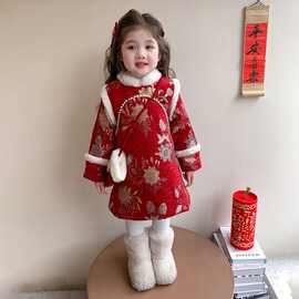 萌糖糖冬季新中式儿童加厚汉服女童拜年服旗袍裙冬装国风古装唐装