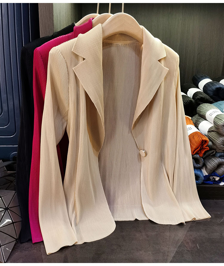 Áo blazer nữ một nút xếp ly tay dài cao cấp mùa xuân hè — Màu tím, Màu đỏ hoa hồng, Màu hồng, Màu xanh lá chi tiết 35