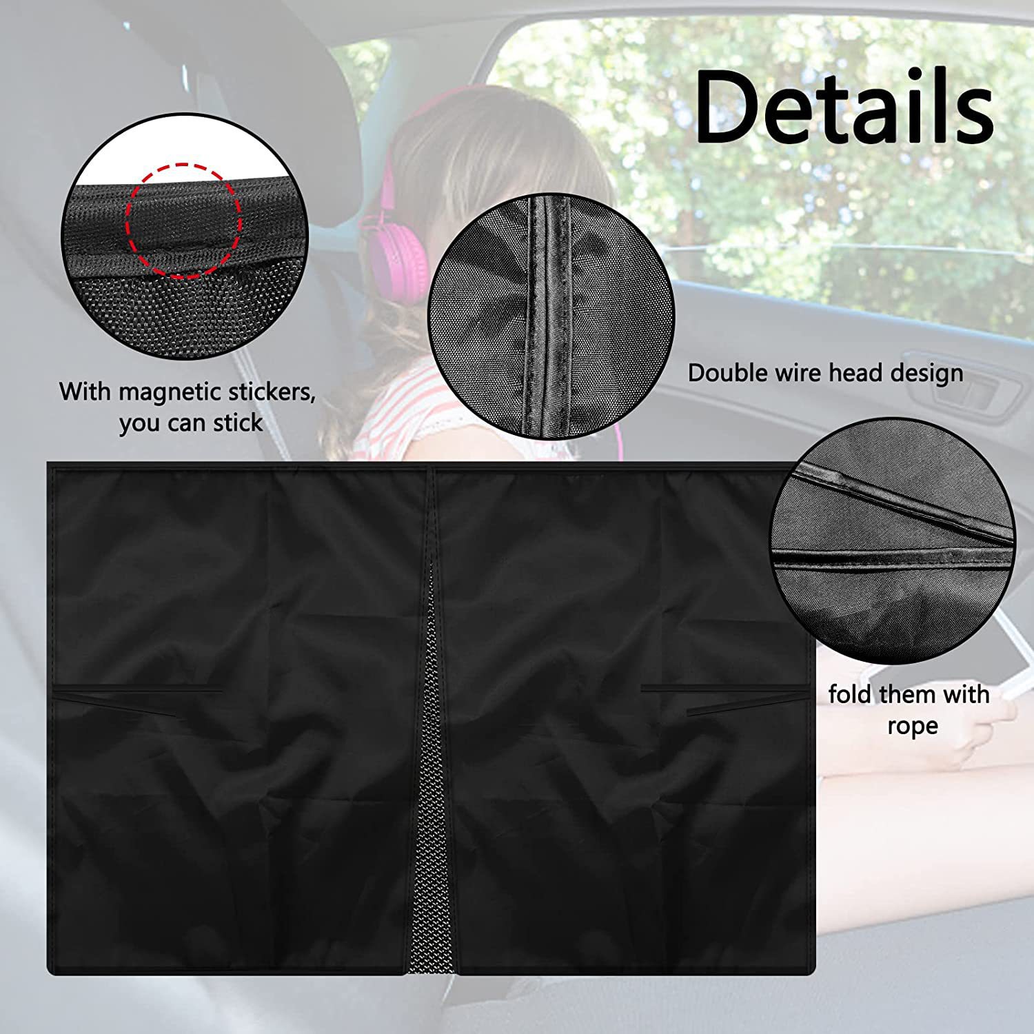 Cross-border car mesh curtain rear window sunshade magnetic car shade double-layer split sunscreen curtain
