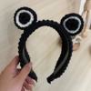 Cute cartoon headband for face washing, non-slip fashionable knitted hairpins, demi-season hair accessory, big eyes, frog