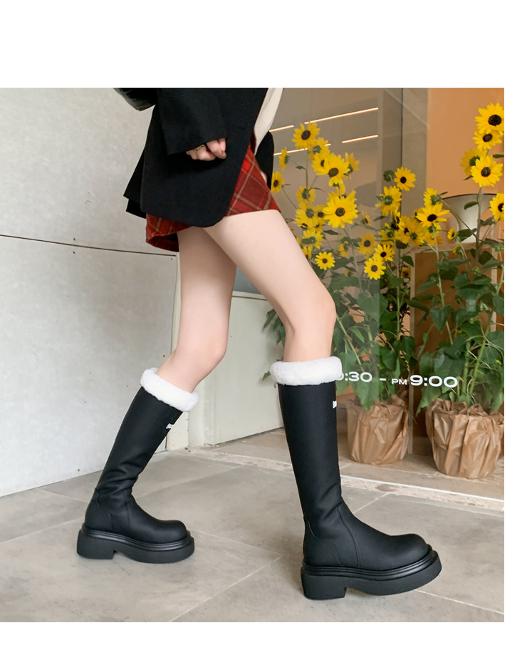 Boot nữ cổ cao lót nhung đế dày da bò giữ ấm mùa đông — Màu nâu ống lớn chi tiết 26