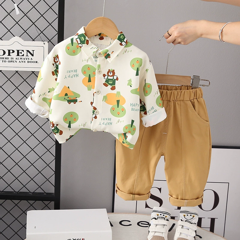 Модный стильный комплект для мальчиков осень-весна 2025 года, стильная рубашка и брюки, для малышей и детей.