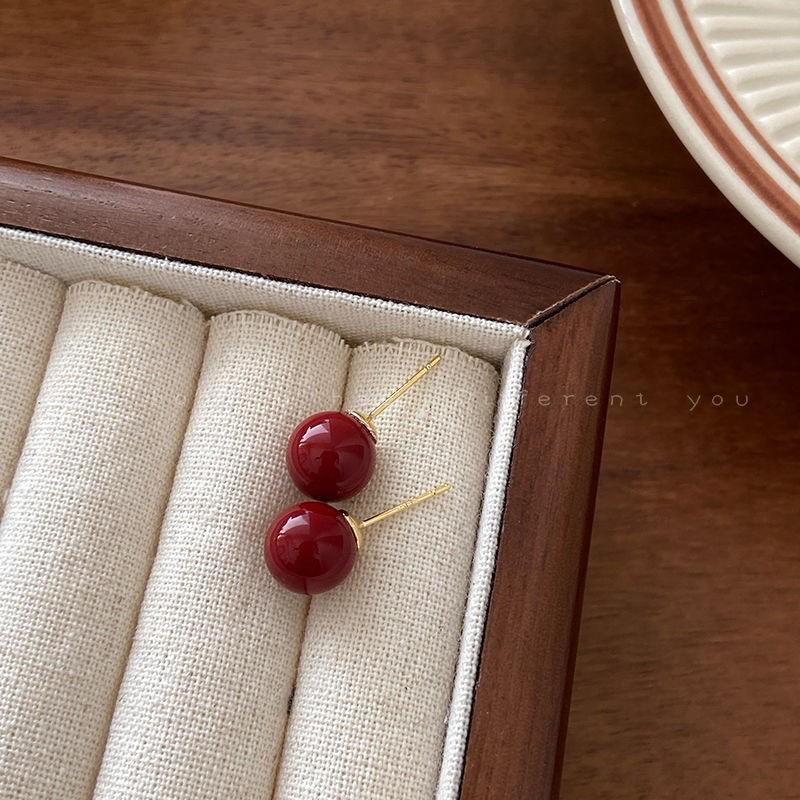 12# wine red 10mm beanie stud earrings