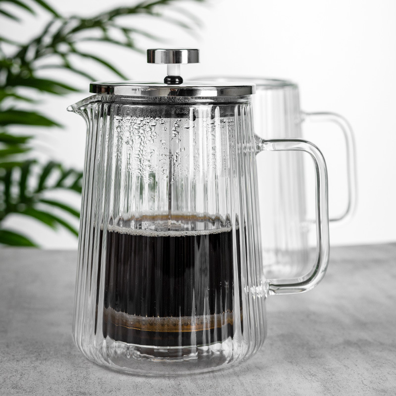 Cafetera de café transfronteriza de alta borosilicina de vidrio de filtración de presión doméstica de doble capa resistente al calor de burbujas de leche fría fría fría fría