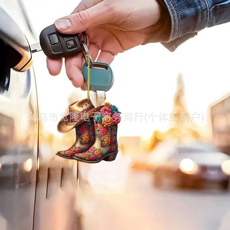 Nuevas botas personalizadas transfronterizas y sombreros denim plano acrílico mochila de automóviles decoración de llaves image 4