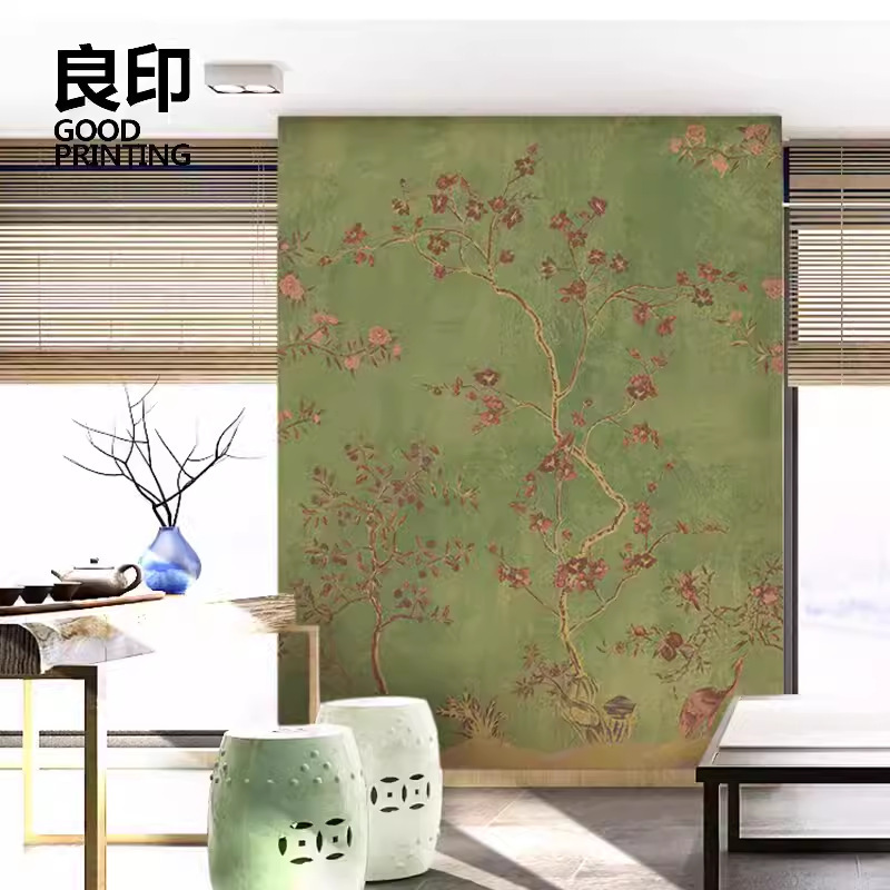 グリーンアメリカンレトロ壁紙新中国風の花と鳥テレビの背景壁壁紙装飾壁画シームレスな環境に優しい壁装材|undefined