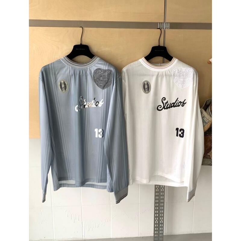 26Ss Nanyou Haute Couture/Boutique Store Niche 1996 Sports Jersey Style Heart Lace Color-Block Long Sleeve Top