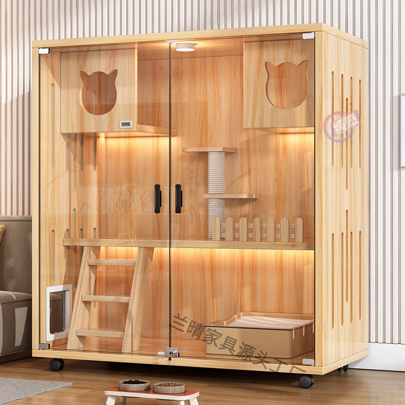 猫别墅实木猫笼子家用室内超大自由空间猫舍猫柜猫窝猫咪房子猫屋