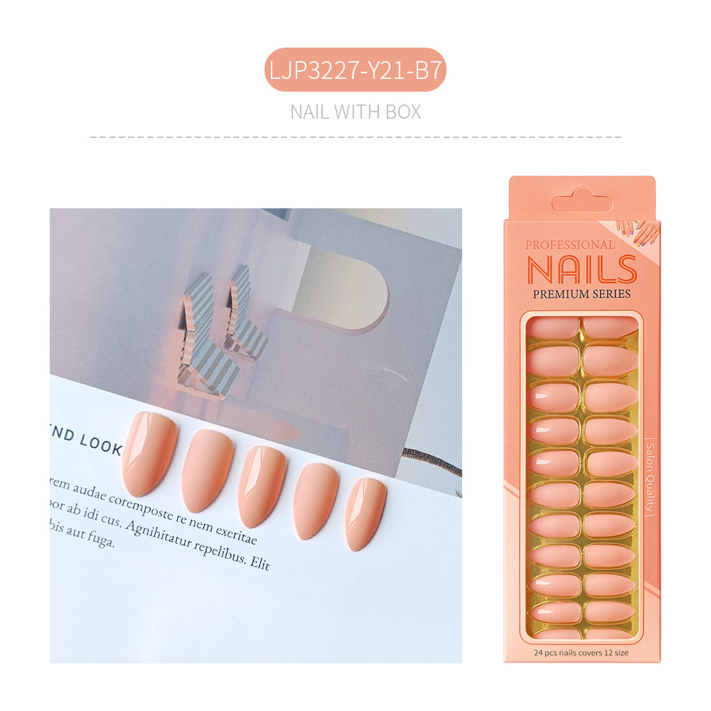 Uñas postizas removibles de color sólido brillante, 24 piezas, puntas de uñas largas en forma de almendra en una caja de papel, uñas de longitud media para decoración de uñas.