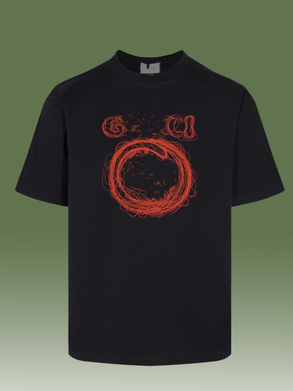GUクロスボーダー正規版25SSクラシック新作ダブルG漫画レタープリントカップル半袖Tシャツファッション|undefined