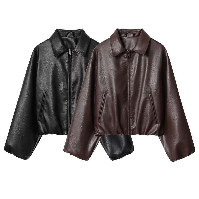 2025 Cross-Border Popular European and American Ins Style Fashionable Women's Imitation Leather Bomber Jacket 4341736 2025 Cross-Border Popular European and American Ins Style Fashionable Women's Imitation Leather Bomber Jacket 4341736
