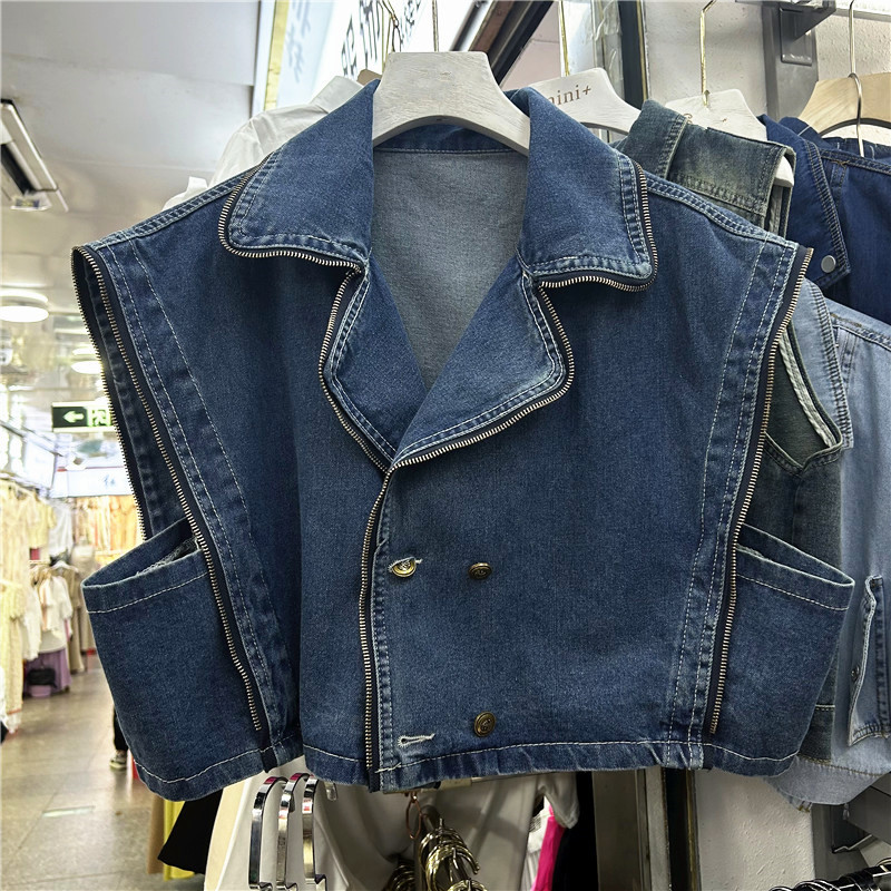 Retro cremallera vaqueros abrazadera de caballo chaqueta de primavera 2024 nuevo corto suelto sin mangas chaleco de moda image 1