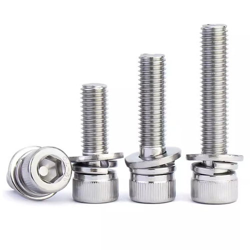 M3-12 stainless steel 304 cup head three-combination hexagon socket screw cylindrical head flat spring washer combination machine nail DIN912