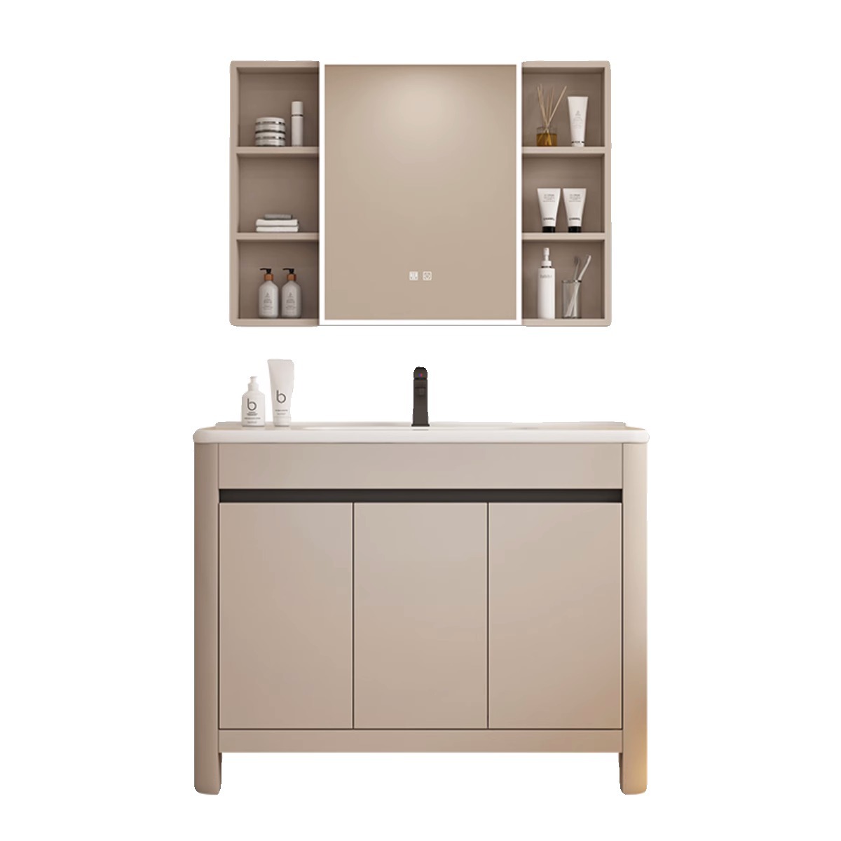 Baño de aire crema gabinete de baño de aluminio espacio combinado cerámica todo en un lavabo tipo piso lavabo gabinete lavabo