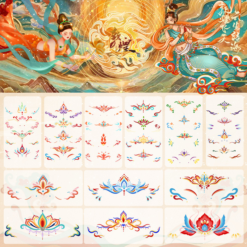 Eyebrow Stickers for Kidsren, Chinese Style, Ancient Style, Han Dynasty, Forehead Glitter Tattoo Stickers, Waterproof and Long-Lasting Dunhuang Eye Makeup Eyebrow Stickers for Kidsren, Chinese Style, Ancient Style, Han Dynasty, Forehead Glitter Tattoo Stickers, Waterproof and Long-Lasting Dunhuang Eye Makeup