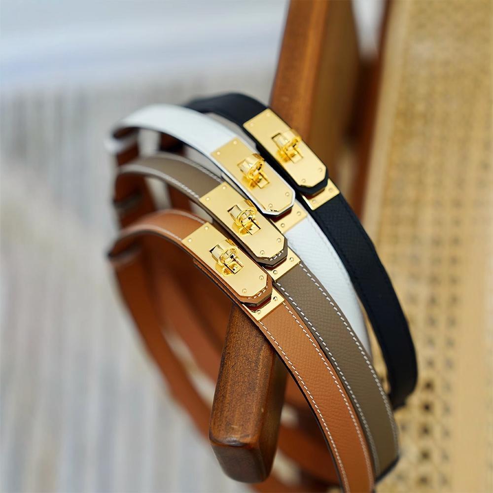 Jieer Man Genuine Leather Belt Women's Fashionable and Fashionable Calfskin Women's Adjustable Punch-Free Kelly Belt Gold Buckle