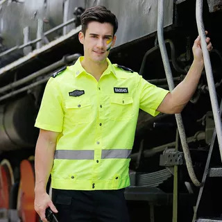 Summer new reflective clothing fluorescent yellow men's and women's work clothes shirt breathable 5CM free shipping traffic duty short sleeve