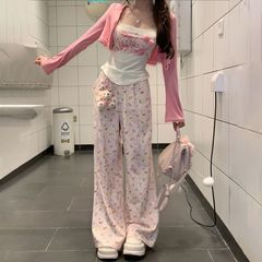 纯欲风网红风甜辣风防晒长袖外衫宽松直筒长裤三件套装夏装一整套