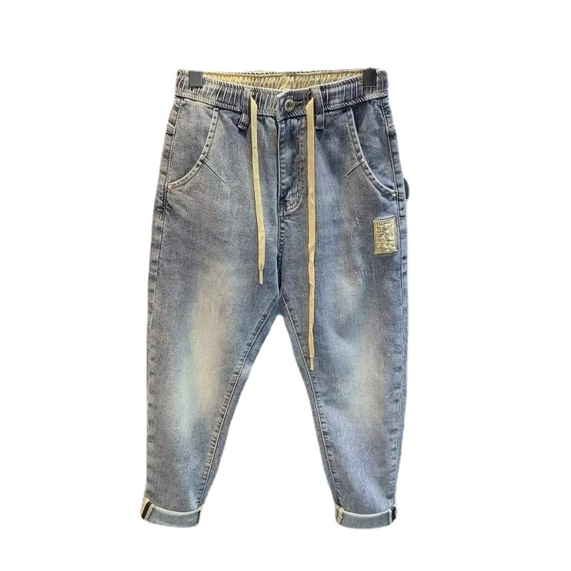 Jeans for men, spring new urban high-end trendy brand leggings, micro Ha men's casual elastic slim fit cropped pants_voghion.com