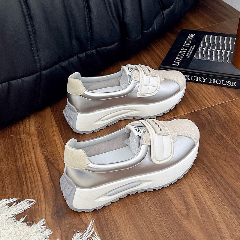 Zapatos de mujer con suela gruesa para aumentar la altura, novedad de primavera 2026, transpirables, con velcro, deportivos, de tacón alto, casuales y versátiles.